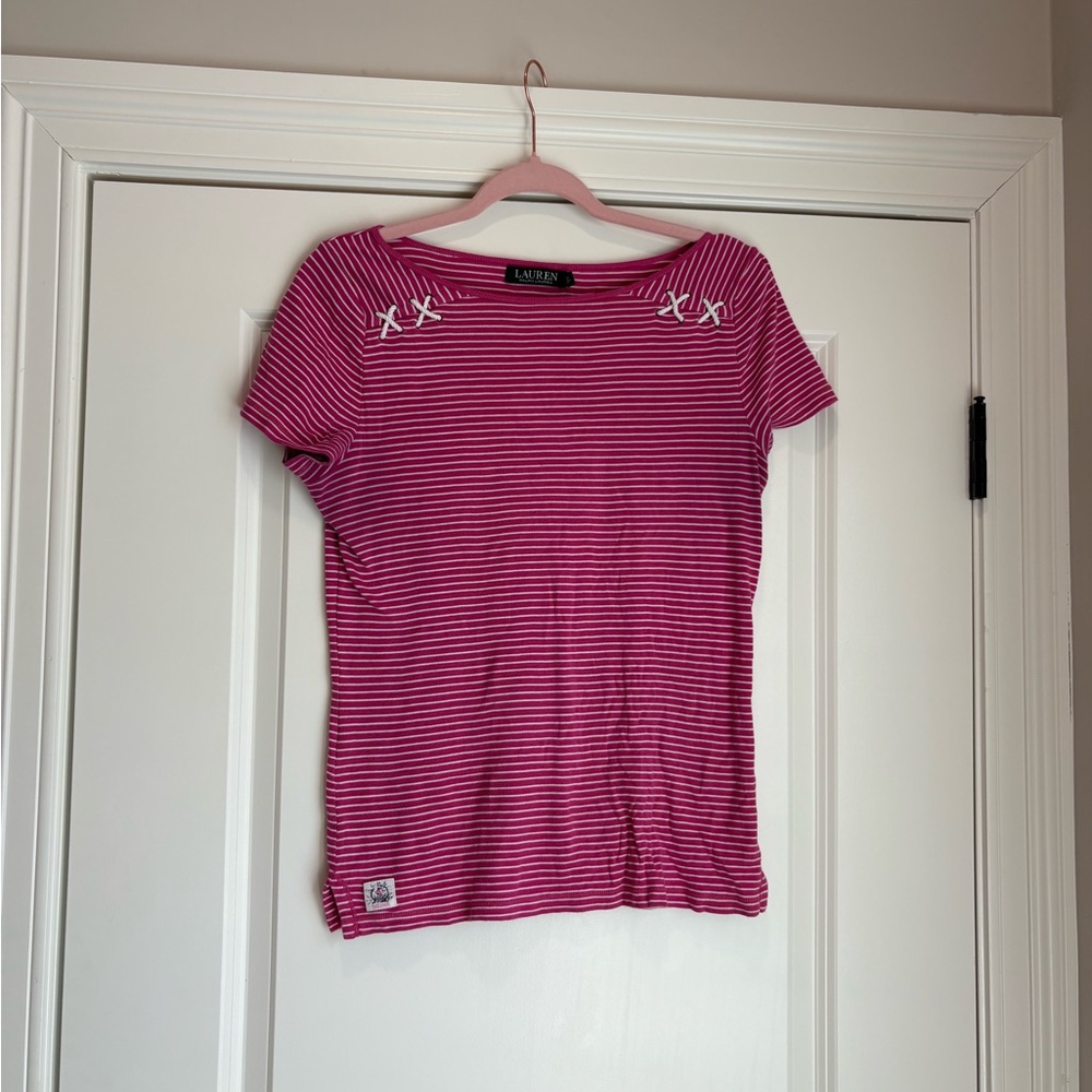 Lauren Ralph Lauren Pink Striped Tee View 2